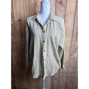 Easel Oversized Gauze Raw Seams Long Sleeved Button Up Shirt Women's Size M